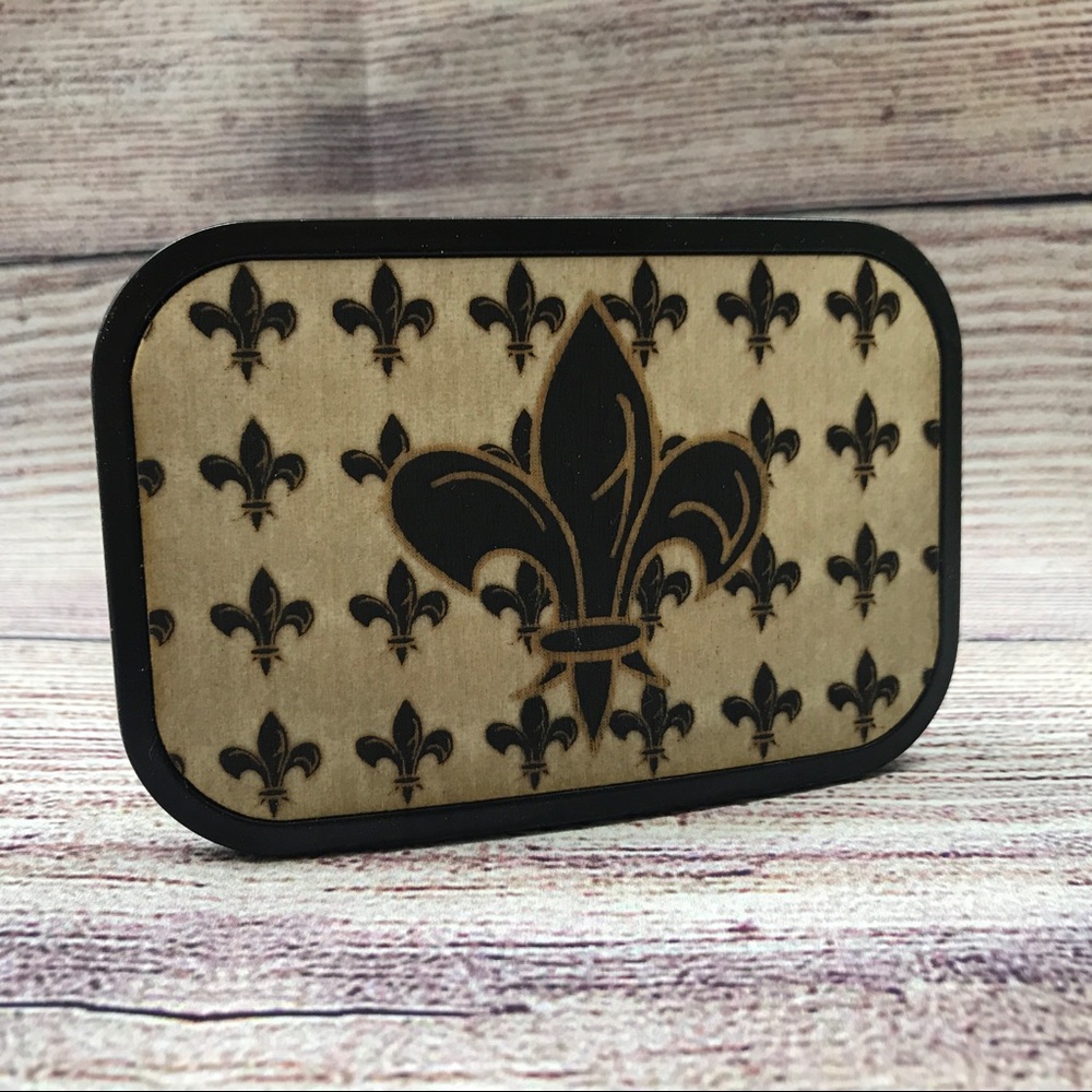 Fleur-de-Lis FC Wood Natural/Blk Matte Belt Buckle
